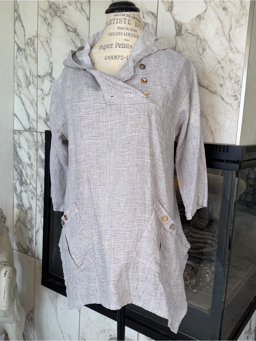 Color Me Cotton (CMC & Click) or Light Gray Hooded Womenโs Tunic Top Y2K